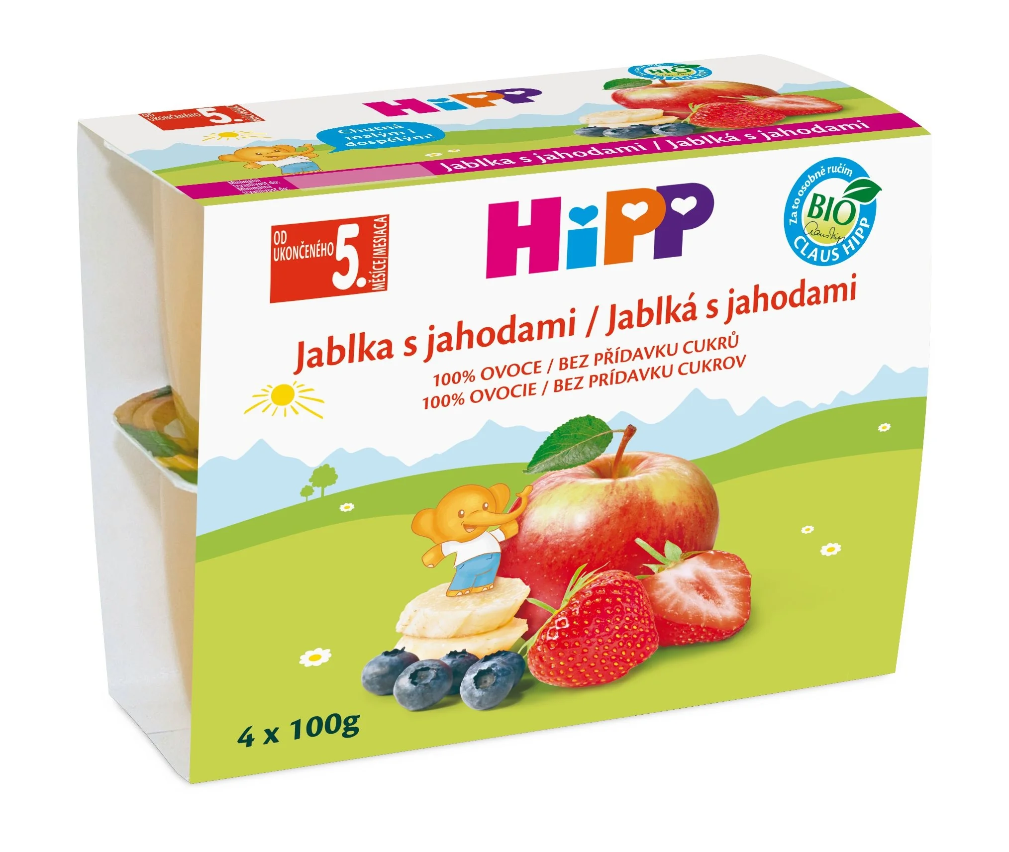 HIPP OVOCE 100% BIO Jablka s jahodami 4x100g