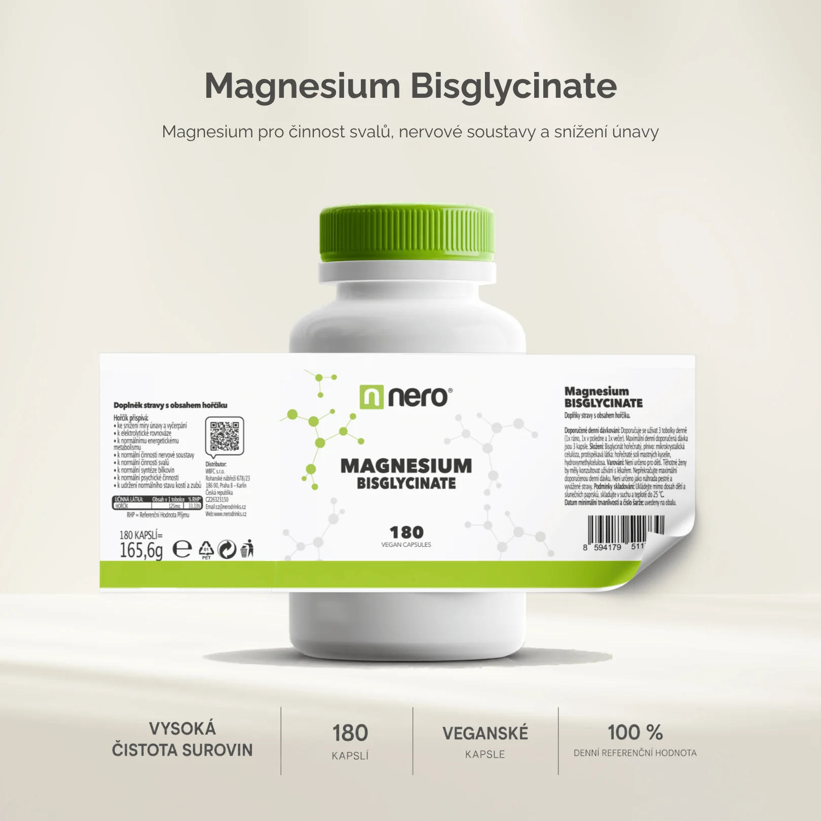 NERO Magnesium BISGLYCINATE 180 kapslí