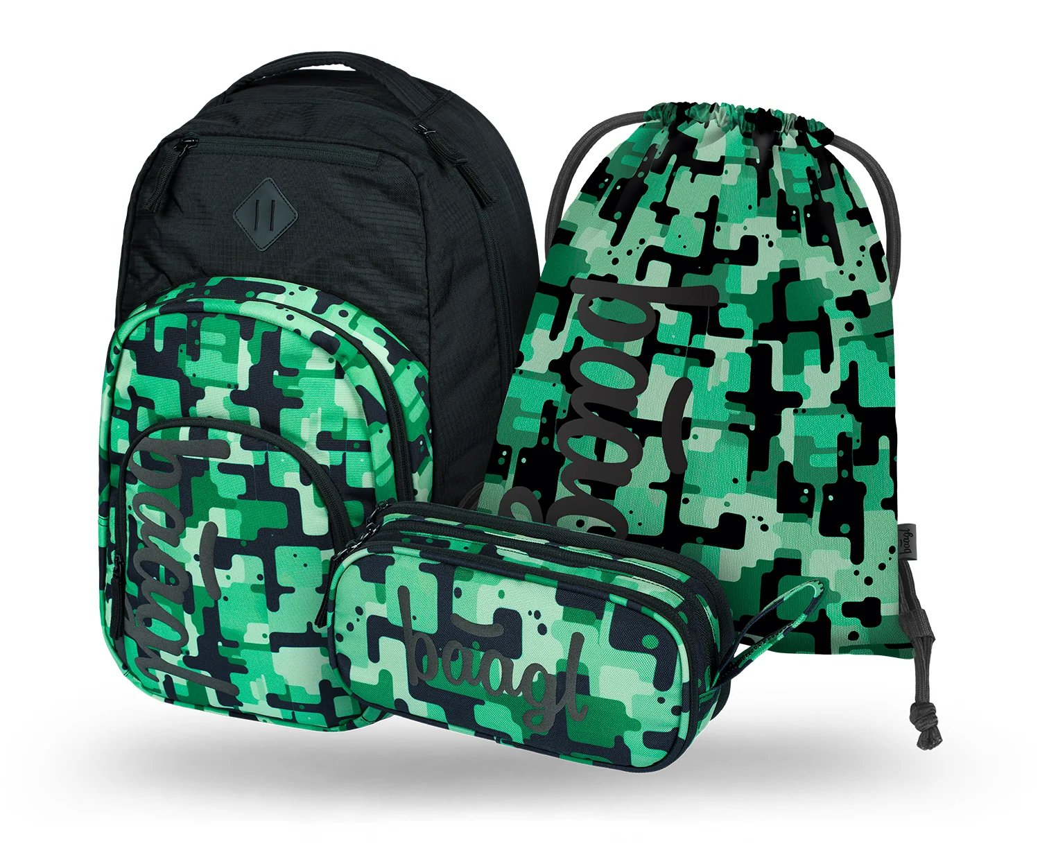 Baagl 3 SET Coolmate Green: batoh, penál, sáček