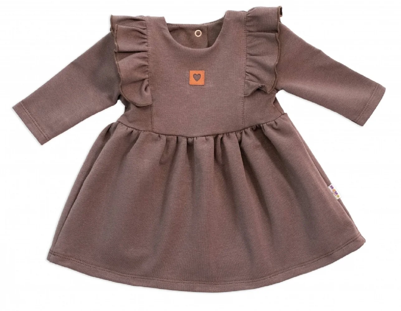 Baby Nellys Dětské teplákové šaty, tunika Vintage Love - čokoláda, vel. 80