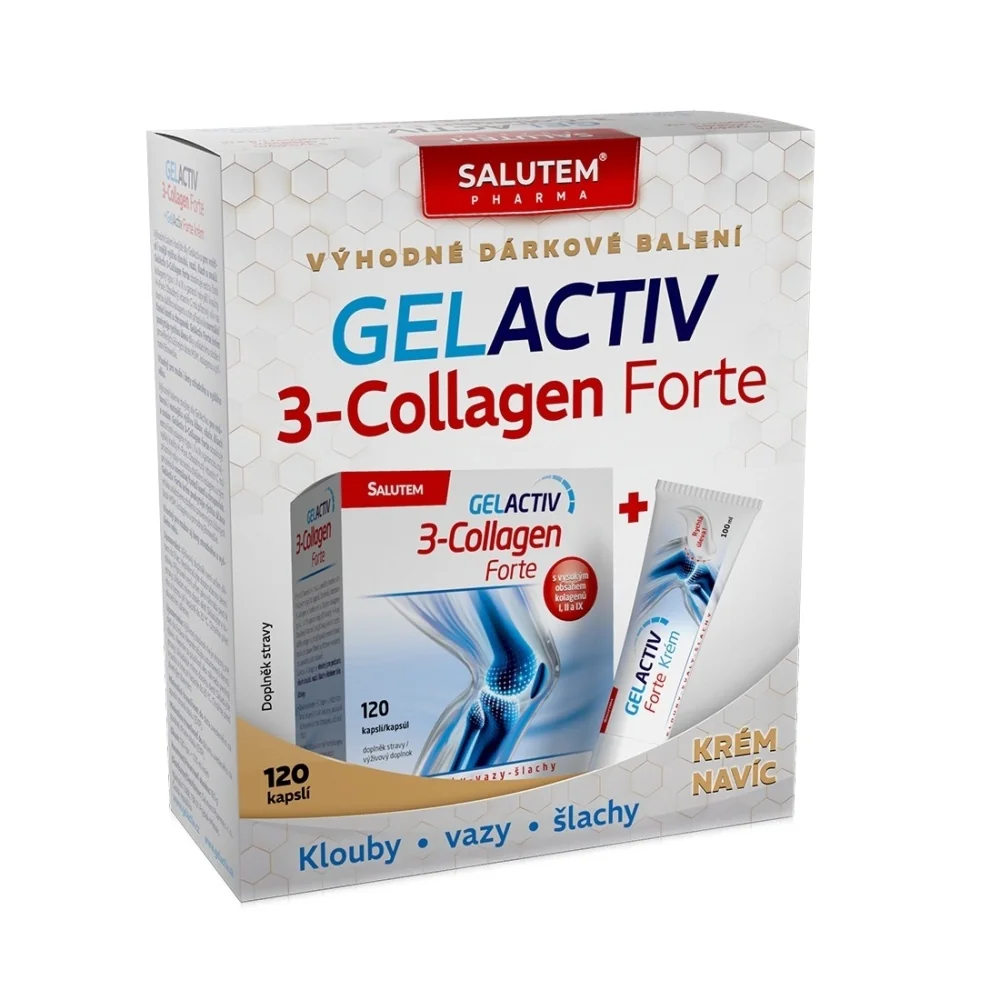 GelActiv 3-Collagen Forte dárkové balení 120 kapslí + krém forte 100 ml NAVÍC