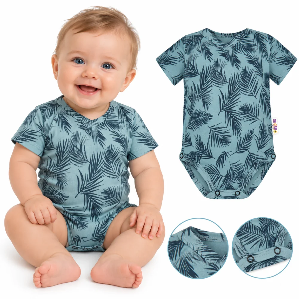 Baby Nellys Bavlněné body krátký rukáv, Palmy - zelené vel.  80