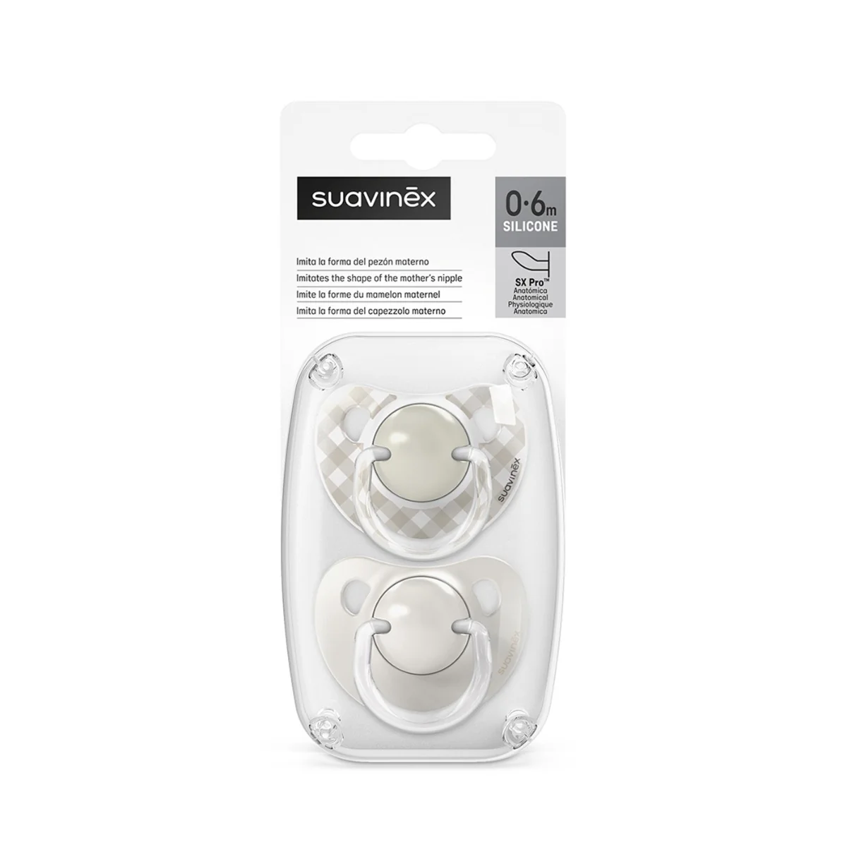 Suavinex Dudlík anatomický silikonový WILD 0-6m 2 ks krémový