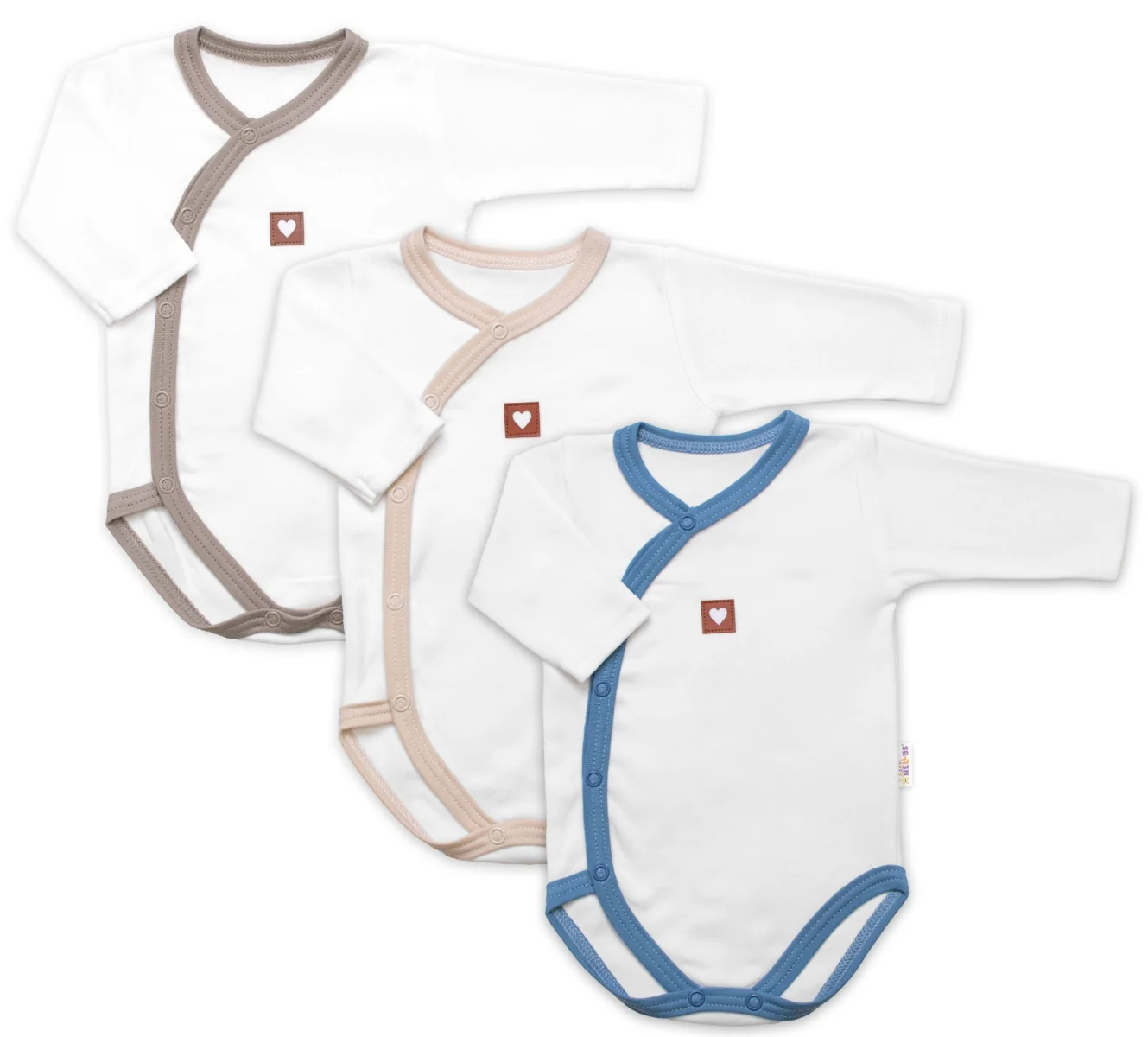 Baby Nellys Rostoucí výhodná sada, 3x Body Nature - modrá/béžová/taupe, vel. 56/62