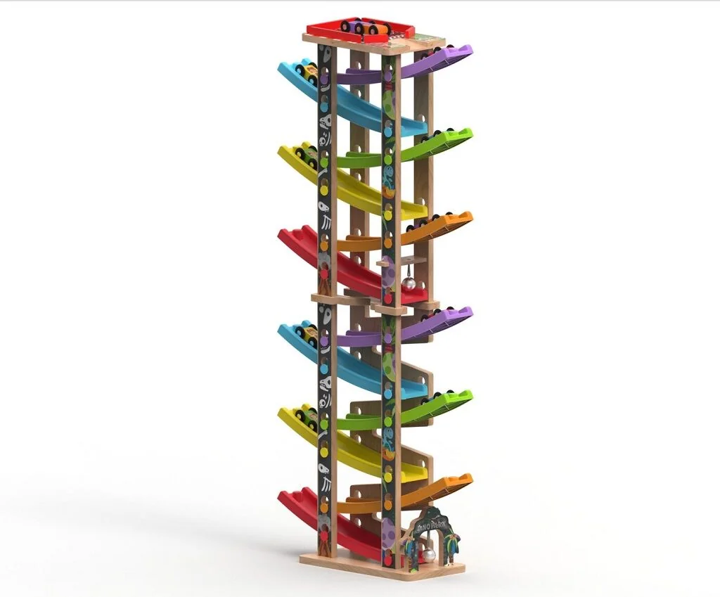 2Kids Toys Velká dřevěná závodní dráha 12 ramp – 36 dílů