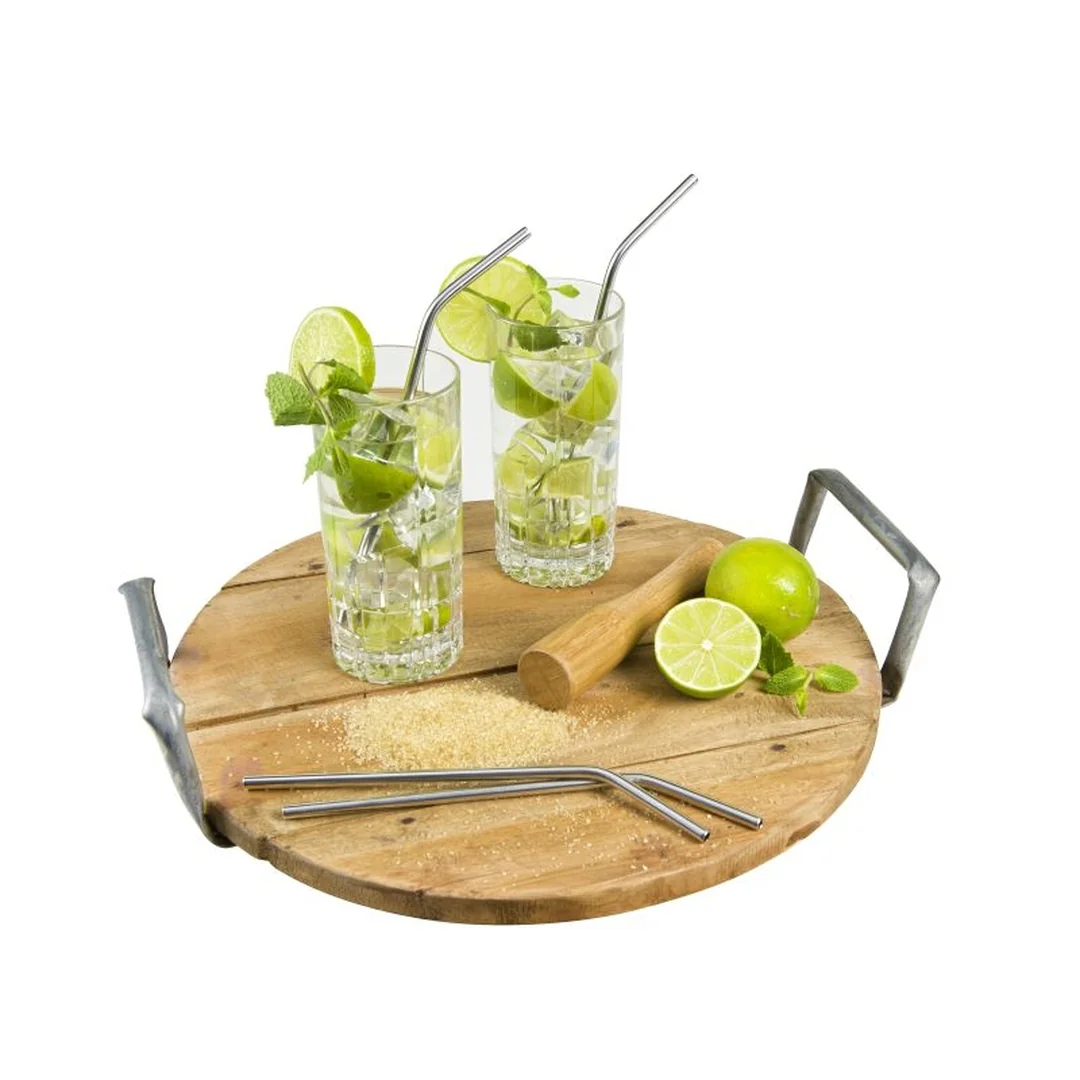 Lurch Trendy nerezová zahnutá brčka 00240993 -21,5 cm stříbrná (4 ks+ kartáček)