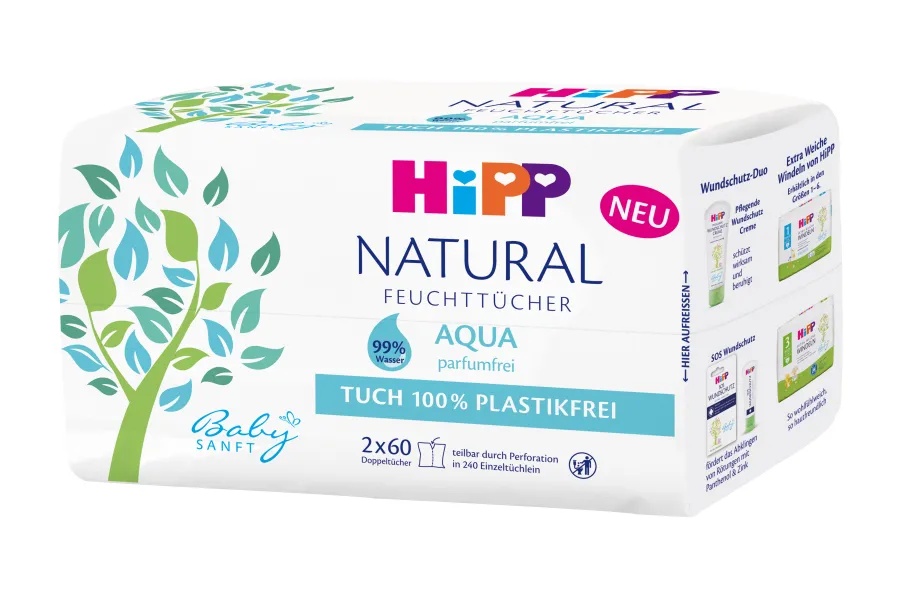 Hipp Babysanft Čisticí vlhčené ubrousky Aqua Natural 2x60 ks