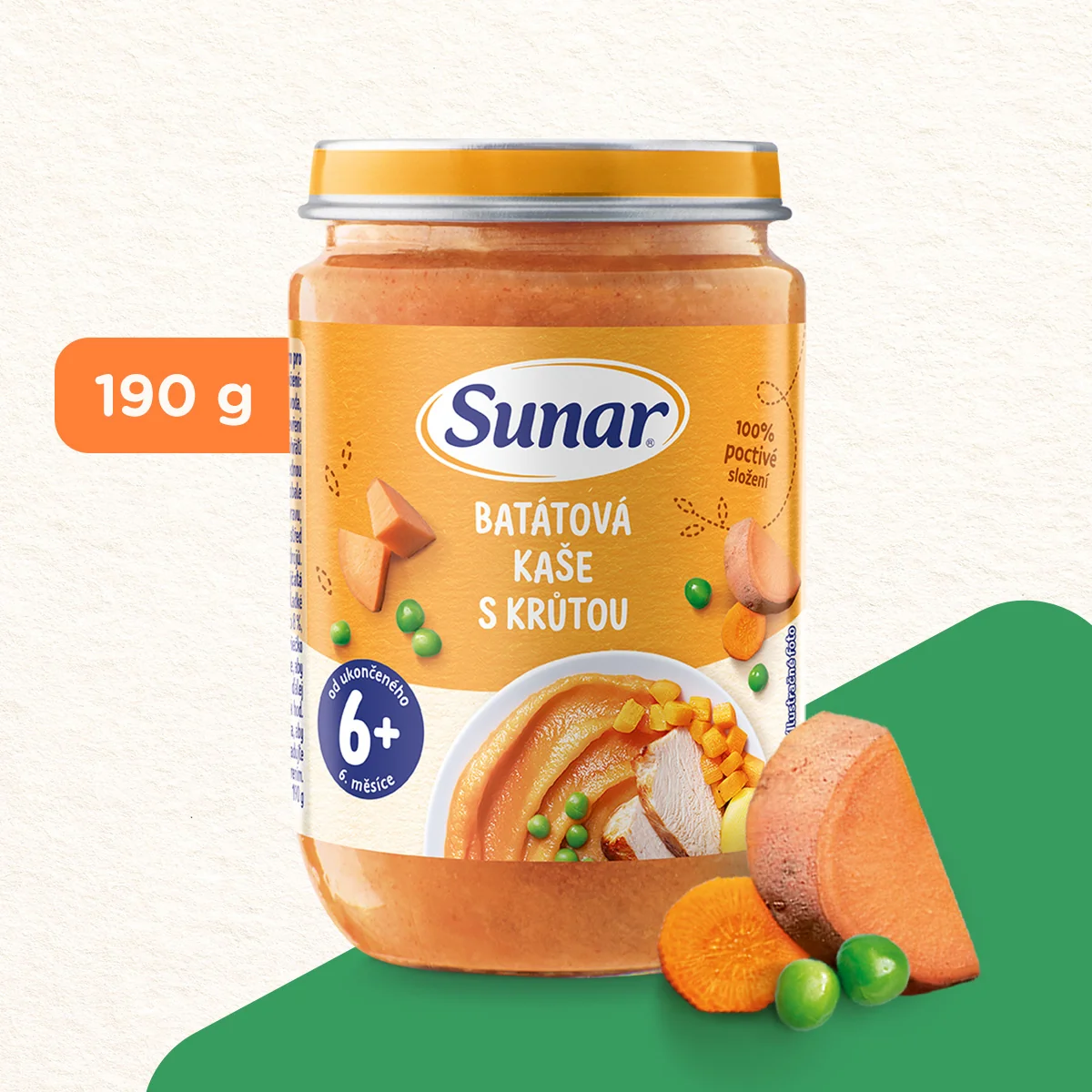Sunar Příkrm Batátová kaše s krůtím masem 6m+ 190 g