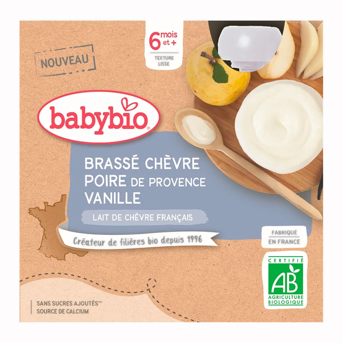 Babybio Brassé Svačinka z kozího mléka s hruškou a vanilkou