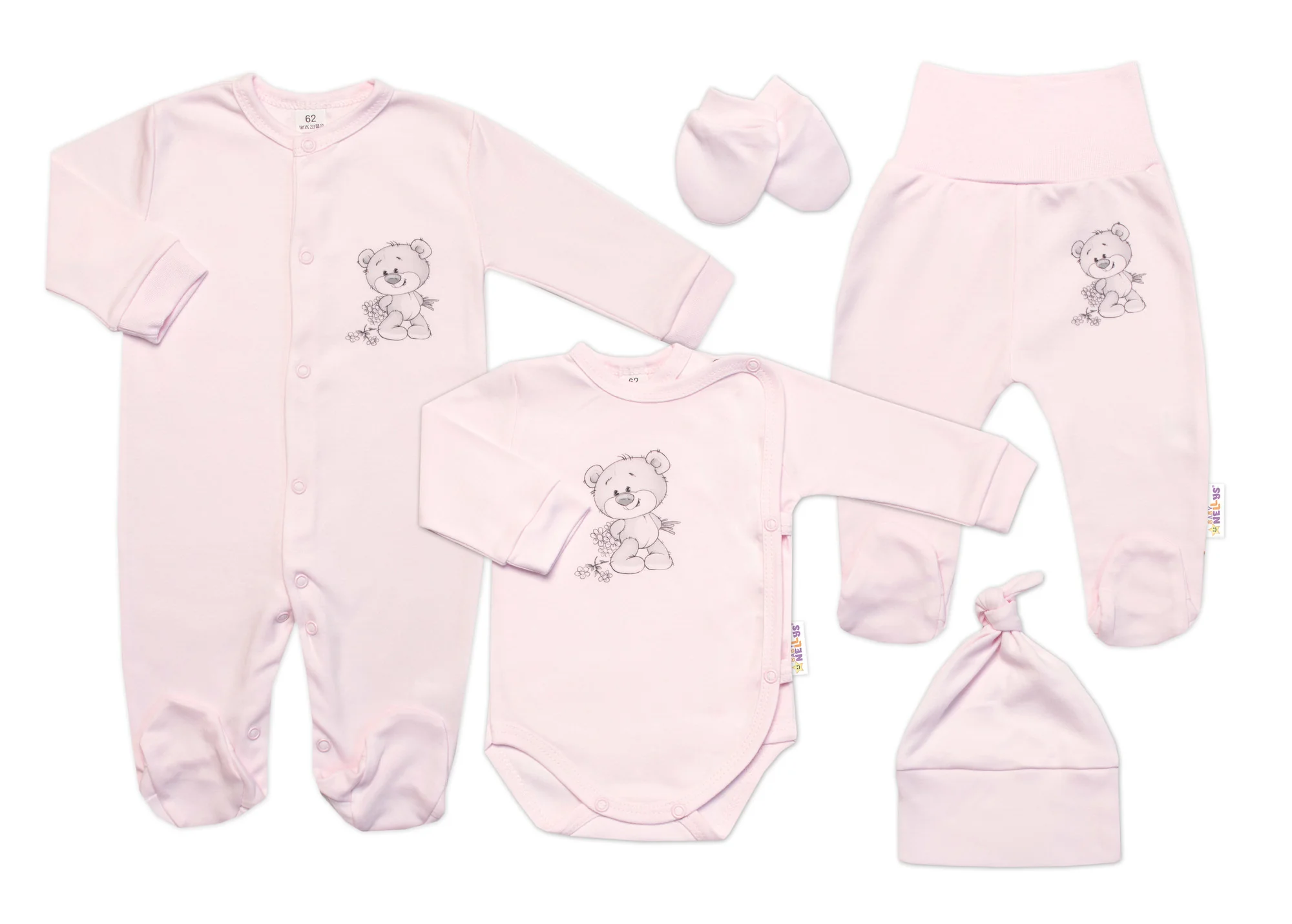 Baby Nellys Soupravička pro miminko, 5D, Little Teddy,růžová, vel. 50