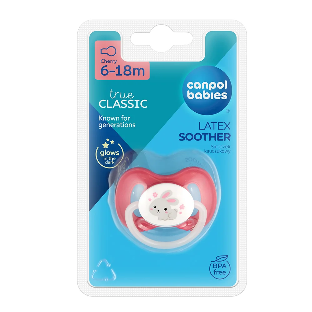 Canpol babies Svítící kaučukový dudlík třešinka 6–18m 1 ks růžový