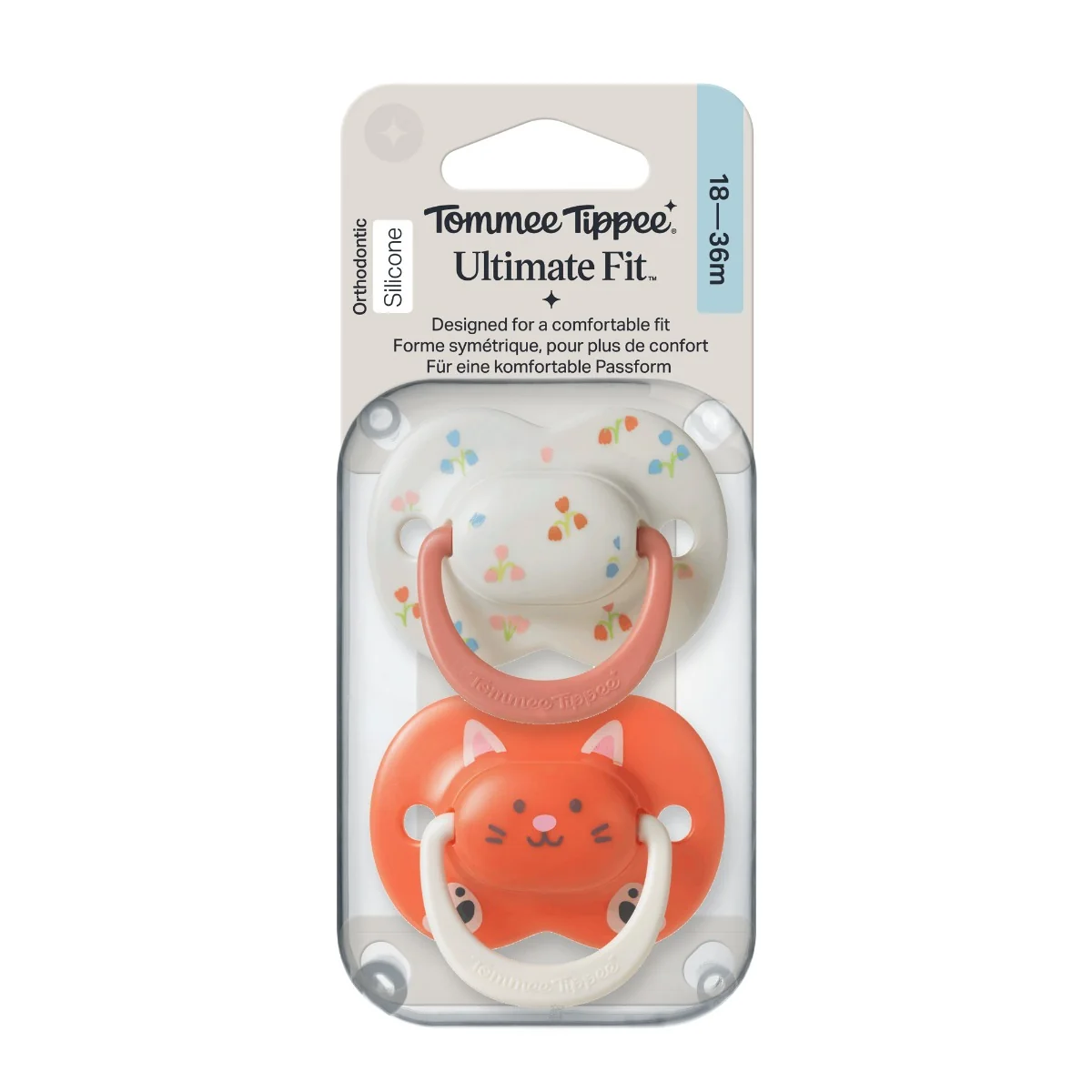 Tommee Tippee Ultimate Fit silikonový dudlík 18-36m, Boy 2 ks oranžová