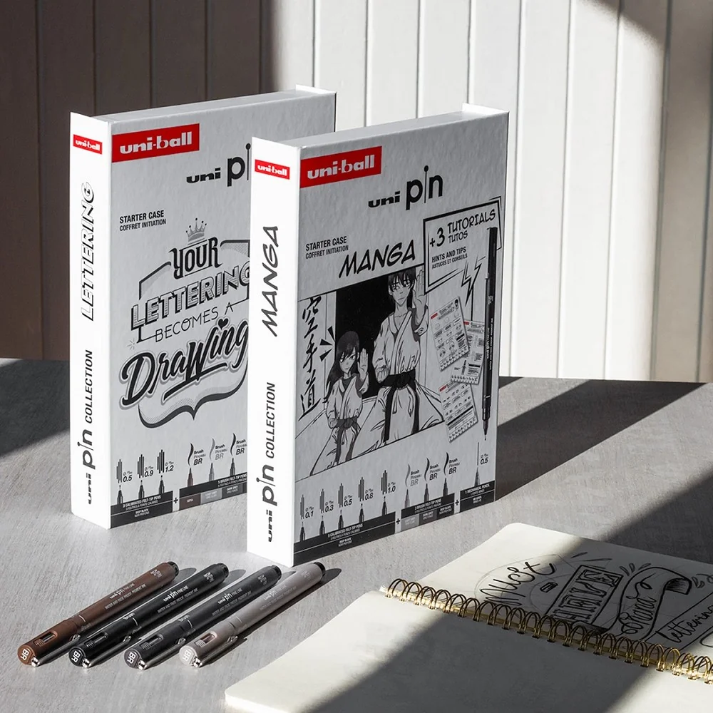 UNI PIN sada Lettering - dárkový box, 8 linerů + SHALAKU mikrotužka, mix barev