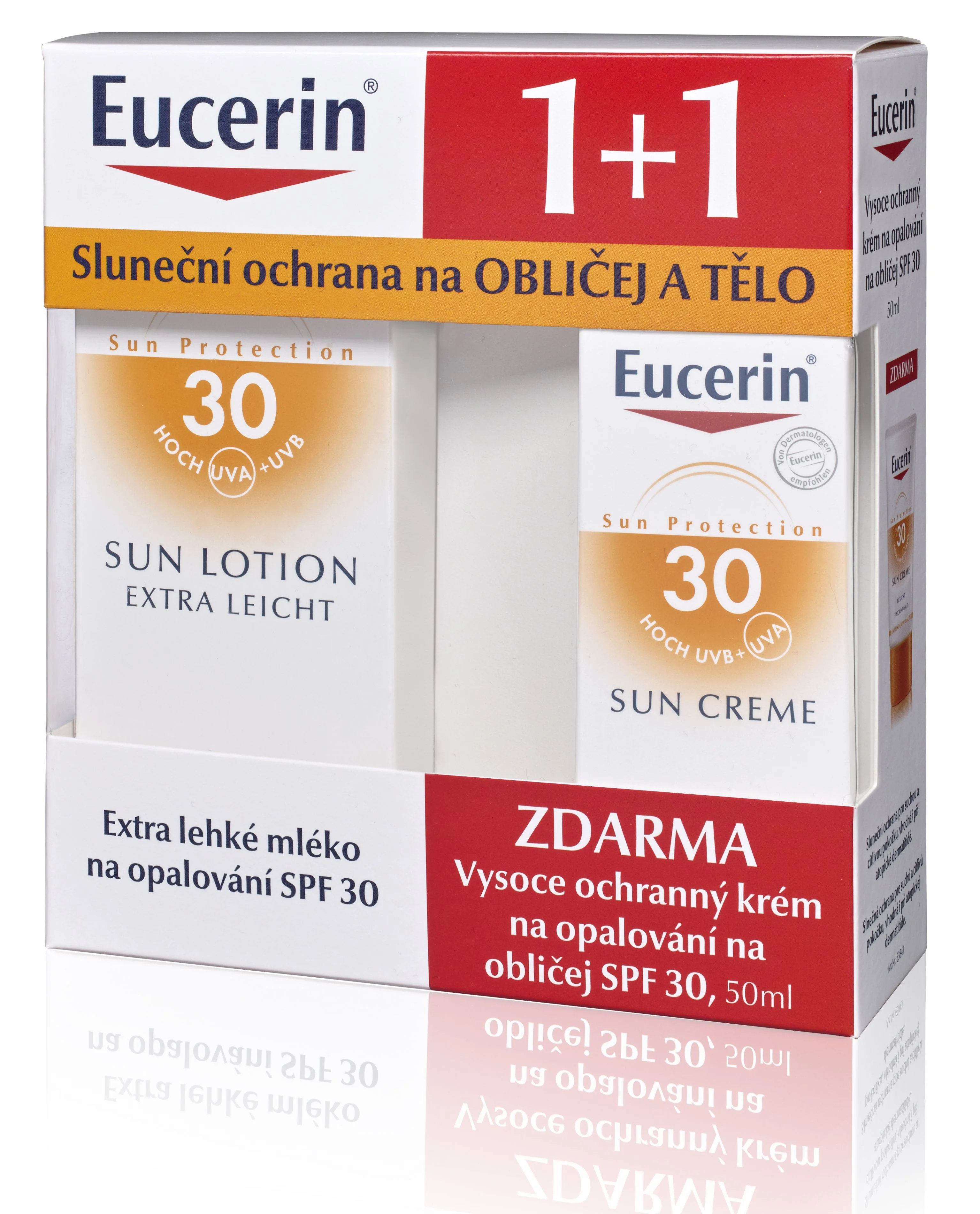 EUCERIN SUN SPF30 Extra lehké mléko 150ml + krém na obličej SPF30 50ml ZDARMA